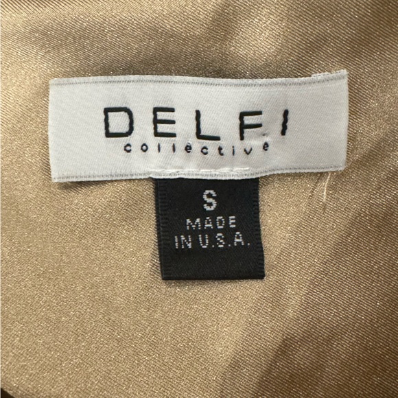 Anthropologie Delfi Collective Gold Pleated One Shoulder Midi Dress size small - Picture 5 of 10